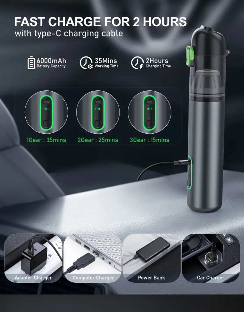 Various Charging methods of rechargeable VC22 car vacuum cleaner