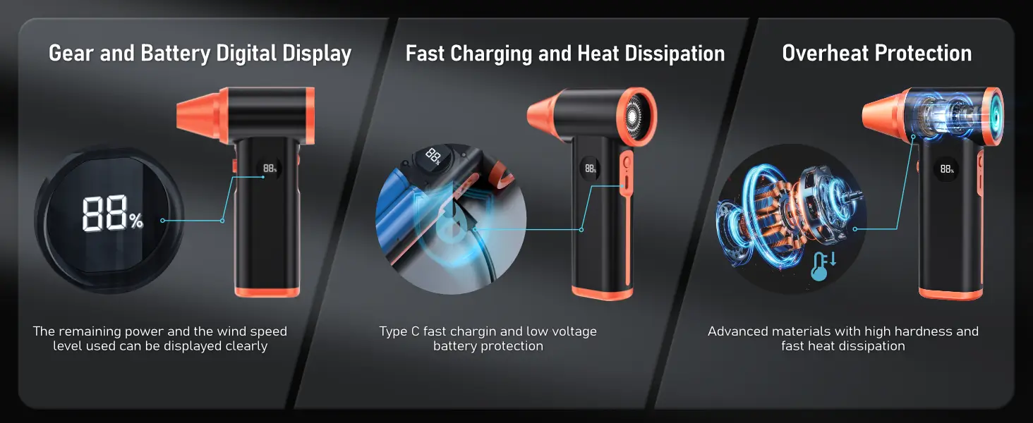 Key features of Kinzir AD71 Turbo Jet Fan Blower display