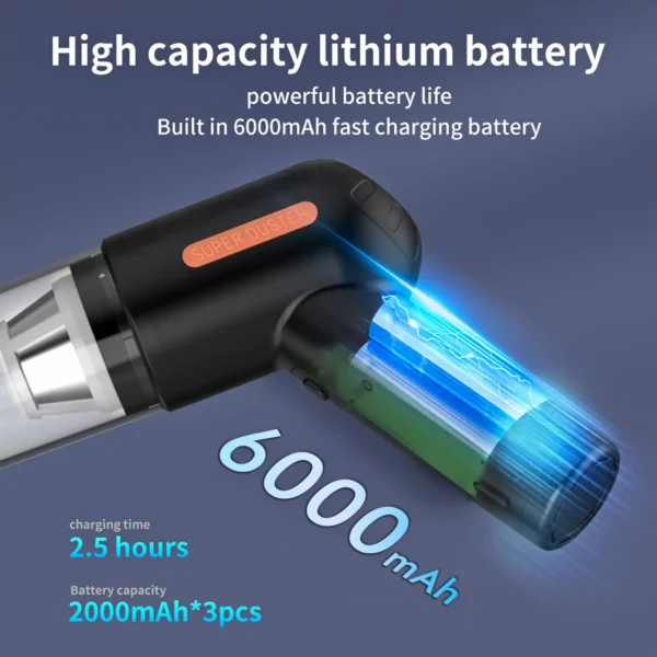 VC49 Car Vacuum Cleaner with 6000 mAh High capacity lithium battery