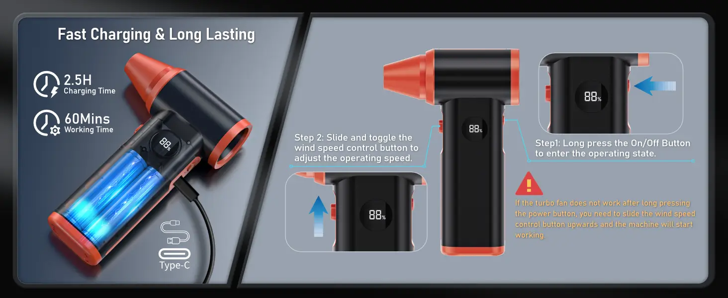 versatile charging methods for Kinzir AD71 Turbo Jet Fan Blower