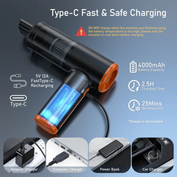 Kinzir VC44 2-in-1 Cordless Car Vacuum Cleaner charging methods