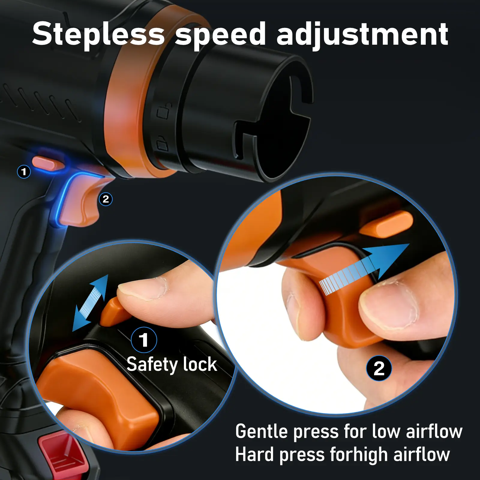 Kinzir AD61 handheld Cordless leaf Blower with stepless speed adjustment