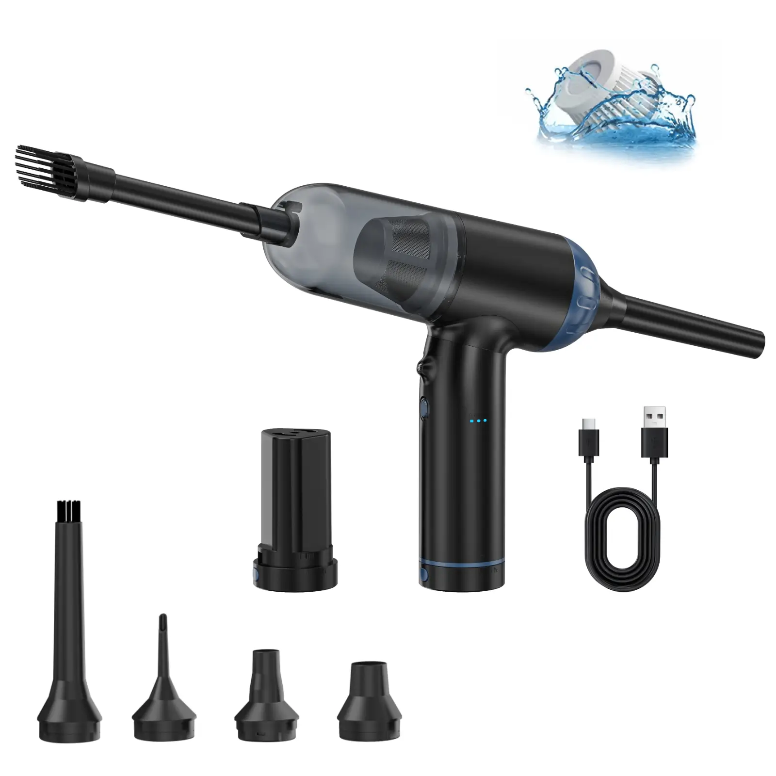 Kinzir VC16R handheld car vacuum with replaceable battery