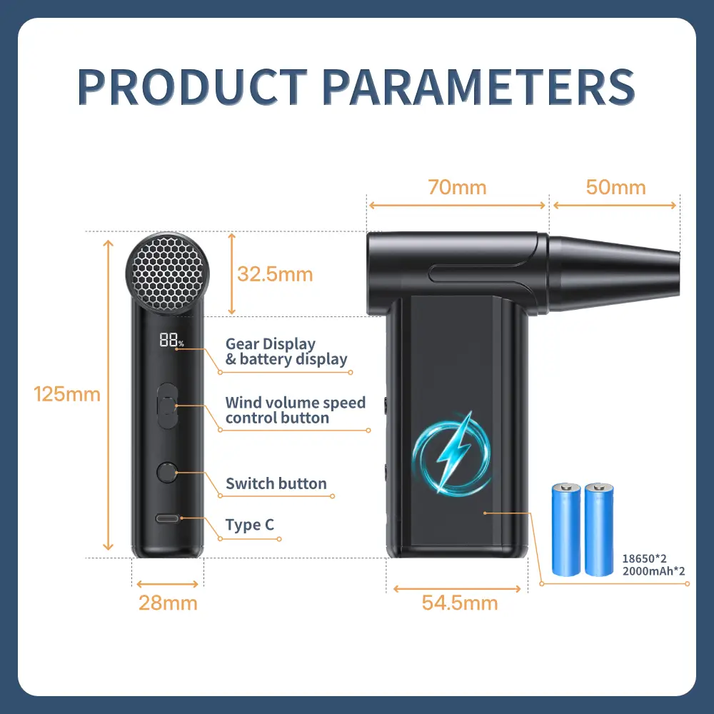 Kinzir AD51 Mini Turbo Jet Fan Blower size parameters